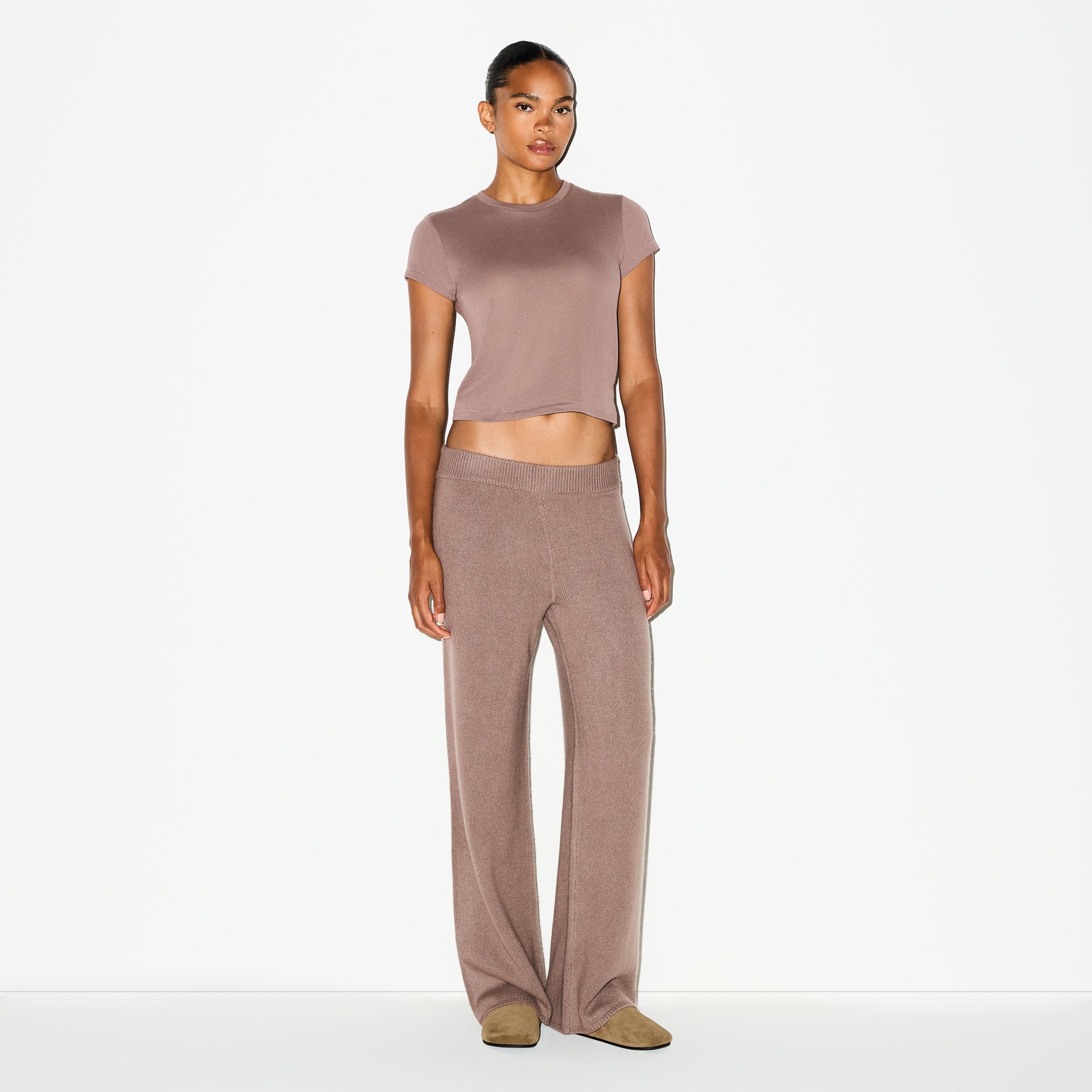 CASHMERE WIDE LEG PANT | UMBER