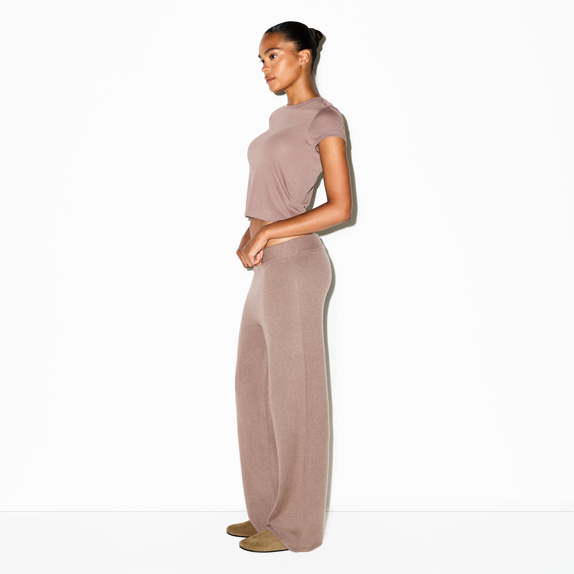 CASHMERE WIDE LEG PANT | UMBER