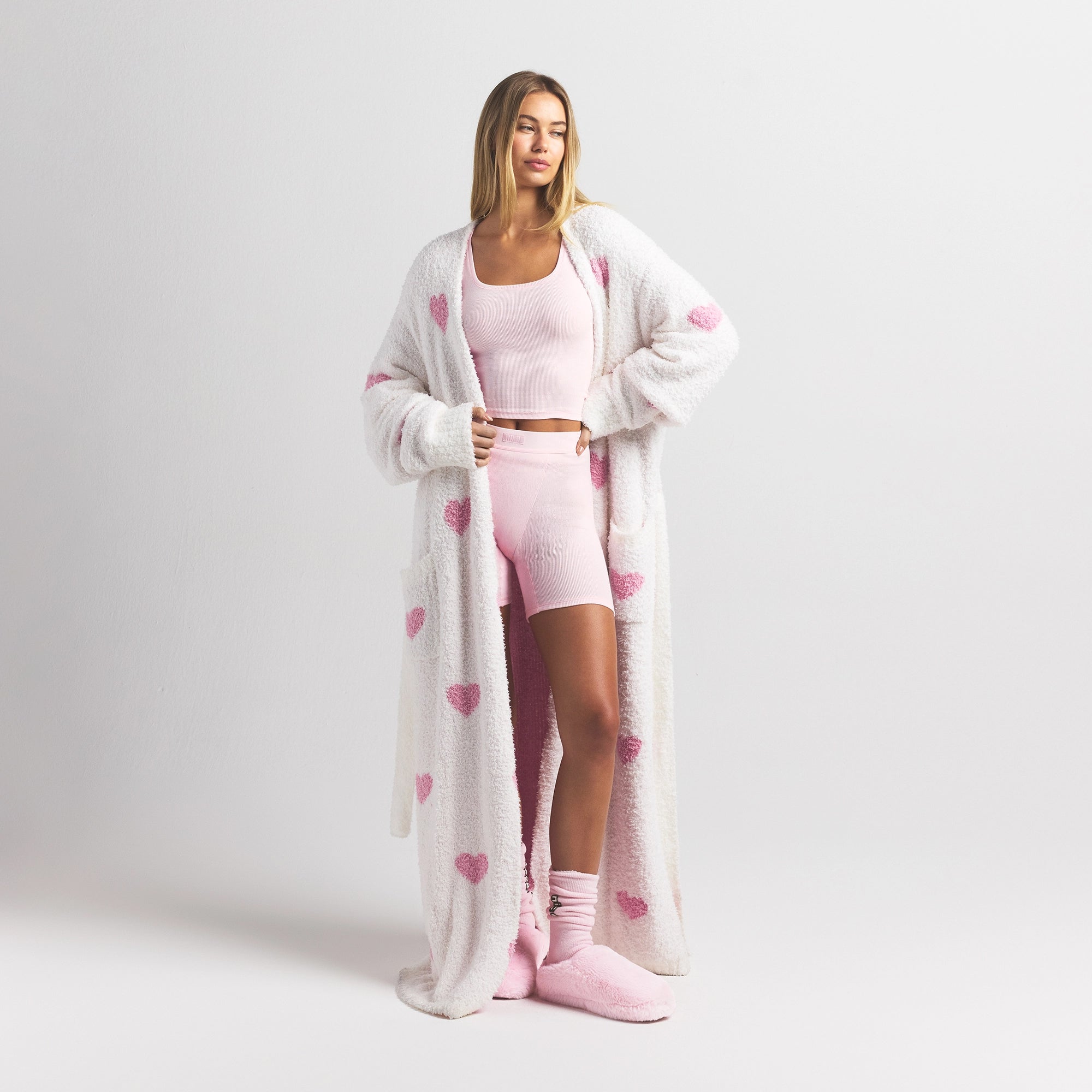 COZY KNIT UNISEX ROBE | IVORY SPACED HEARTS