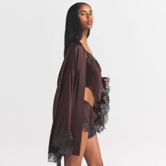 SILK LACE ROBE | ESPRESSO CONTRAST