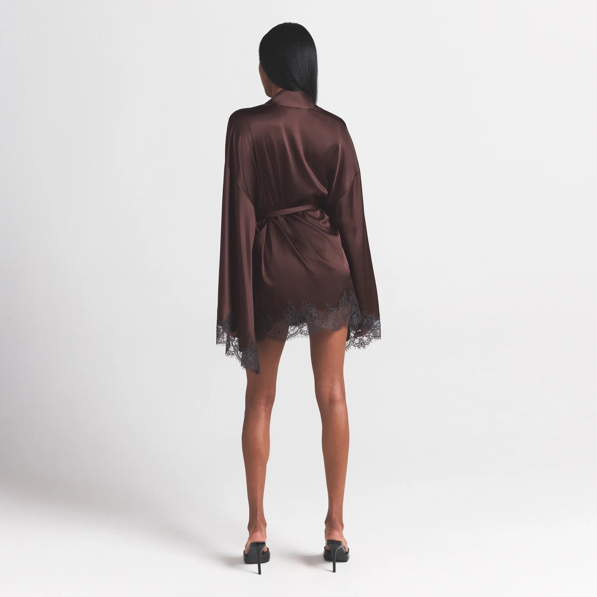 SILK LACE ROBE | ESPRESSO CONTRAST