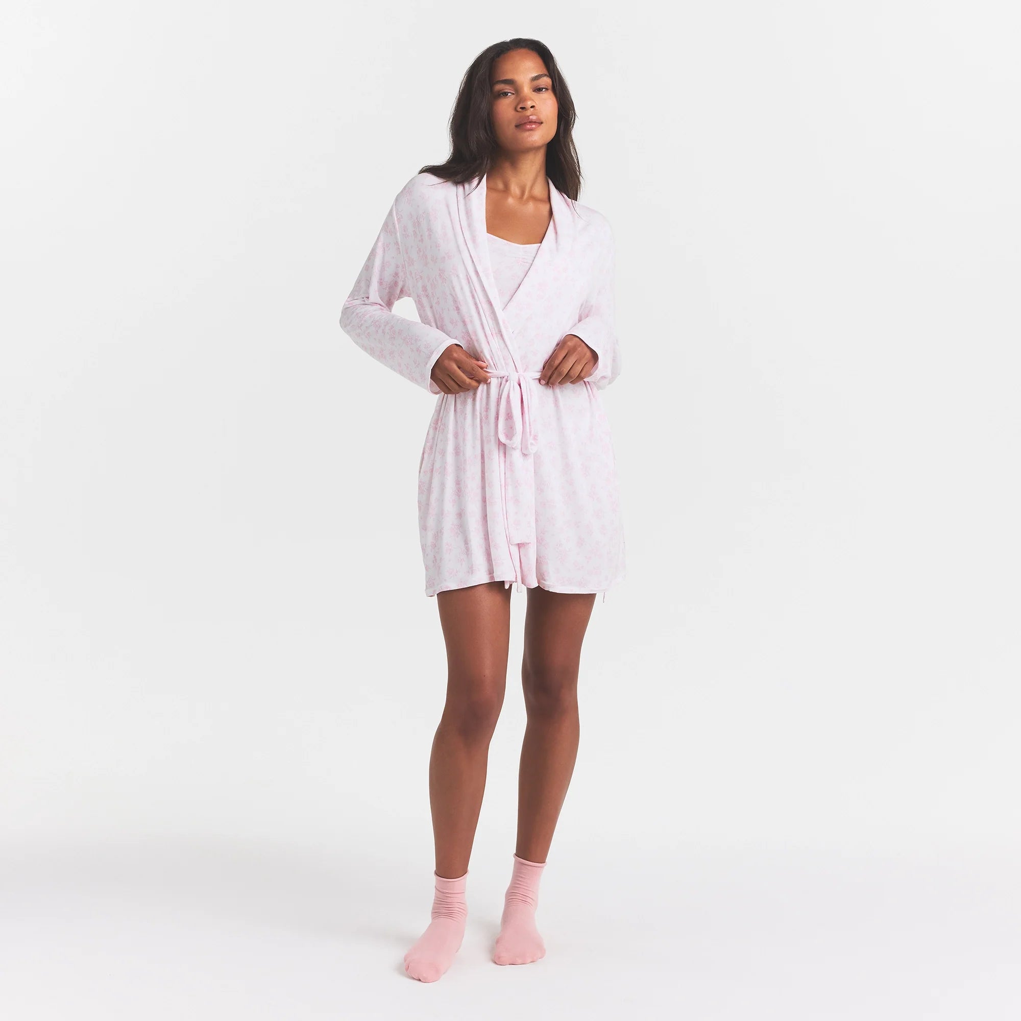 SKIMS SLEEP SHORT ROBE | SNOW DELICATE FLORAL PRINT