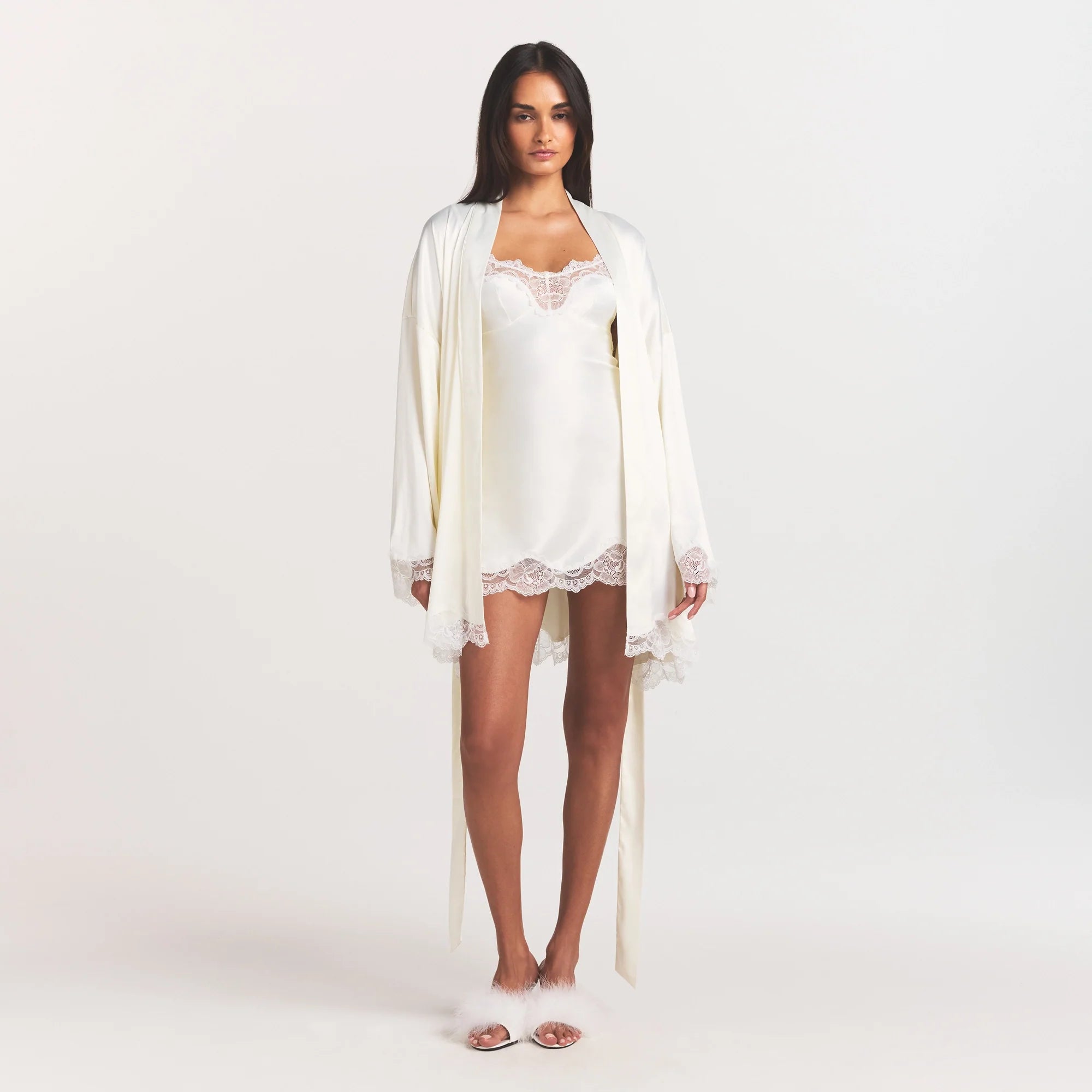 WOVEN SHINE LACE ROBE | IVORY
