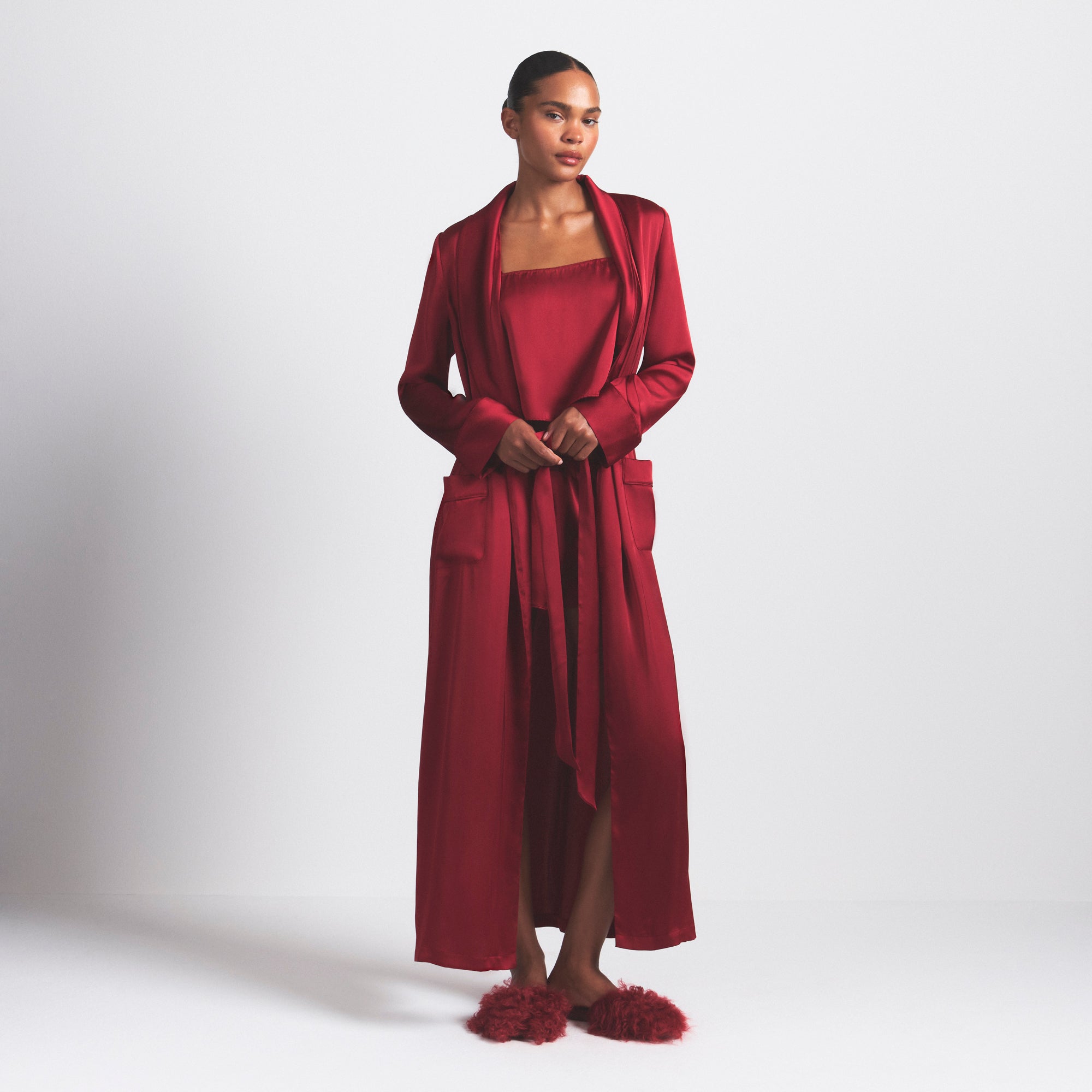 WOVEN SHINE LONG ROBE | BRICK