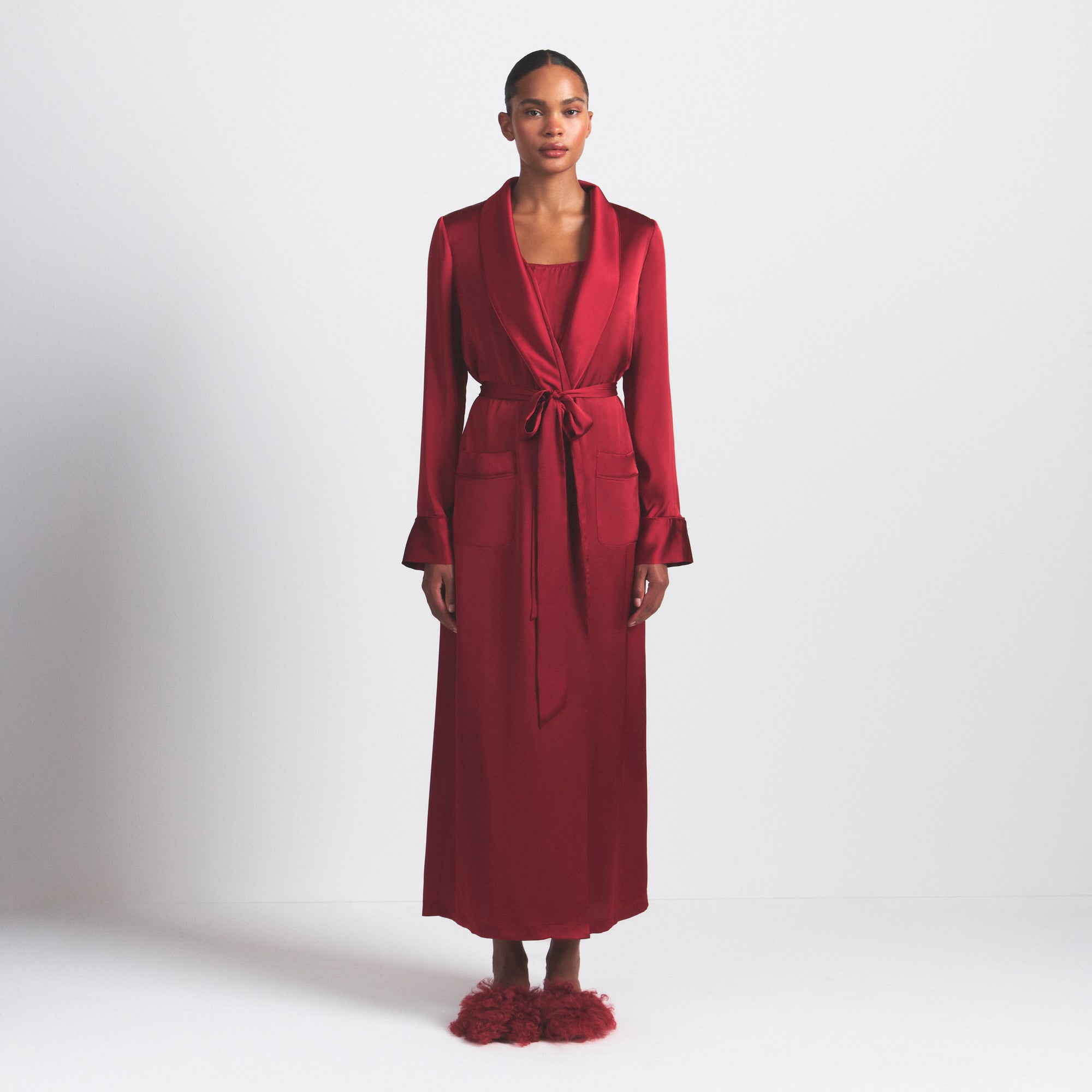 WOVEN SHINE LONG ROBE | BRICK