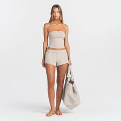 COTTON JERSEY LOOSE SHORT | STONE