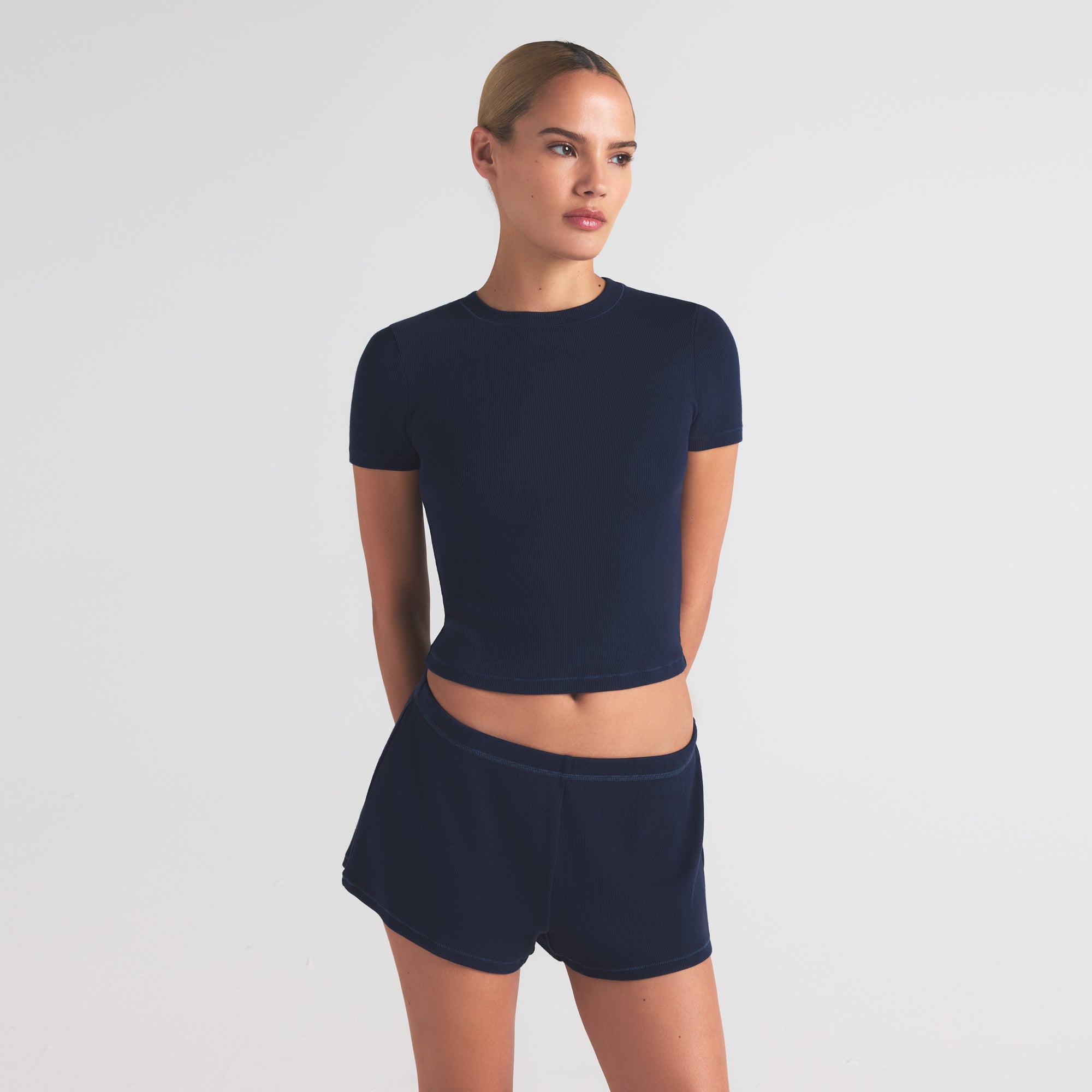 COTTON RIB LOOSE SHORT | NAVY