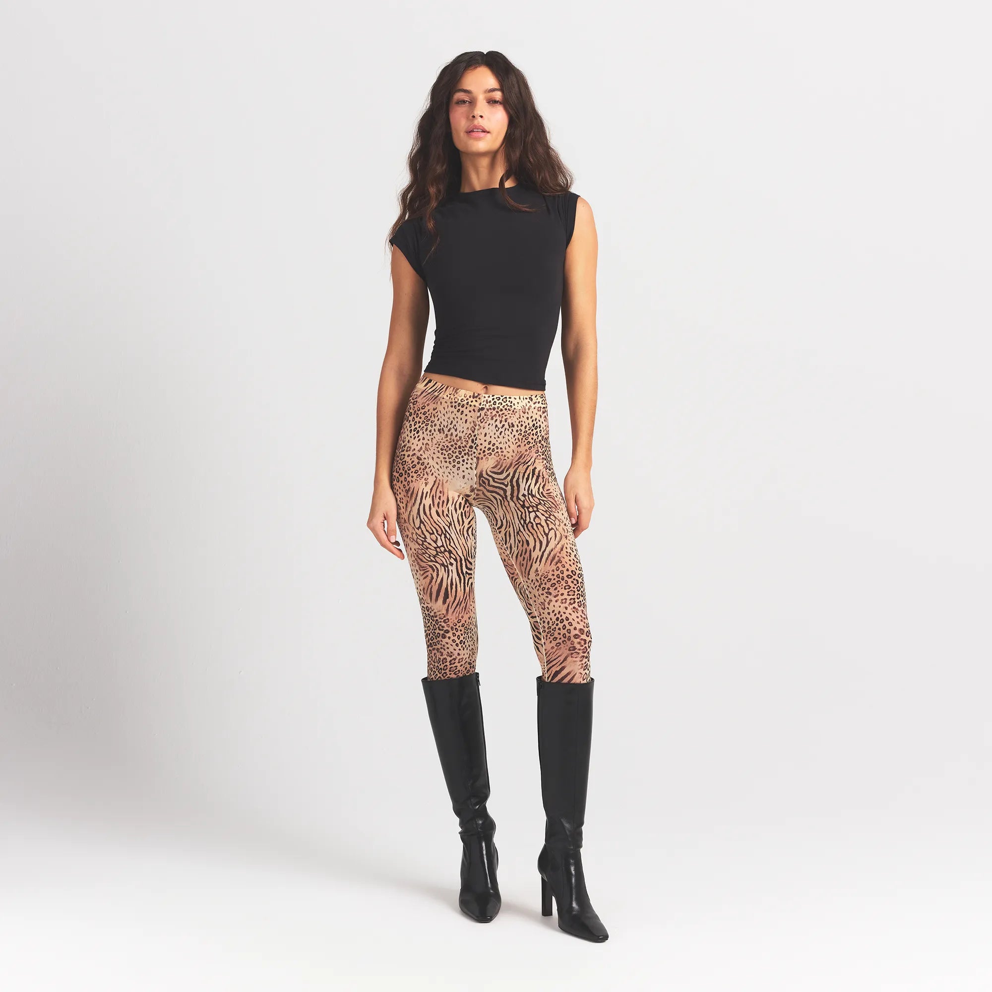 MILKY SHEER FOOTED LEGGING | SAND MULTI ANIMAL