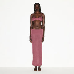 SHEER KNIT FOLDOVER LONG SKIRT | BEET