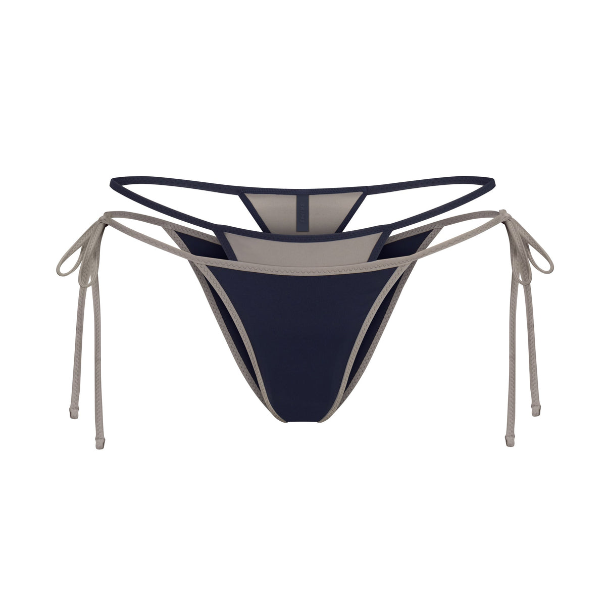 SIGNATURE SWIM LAYERED TIE SIDE BIKINI BOTTOM | NAVY CONTRAST