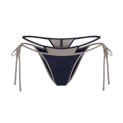 SIGNATURE SWIM LAYERED TIE SIDE BIKINI BOTTOM | NAVY CONTRAST