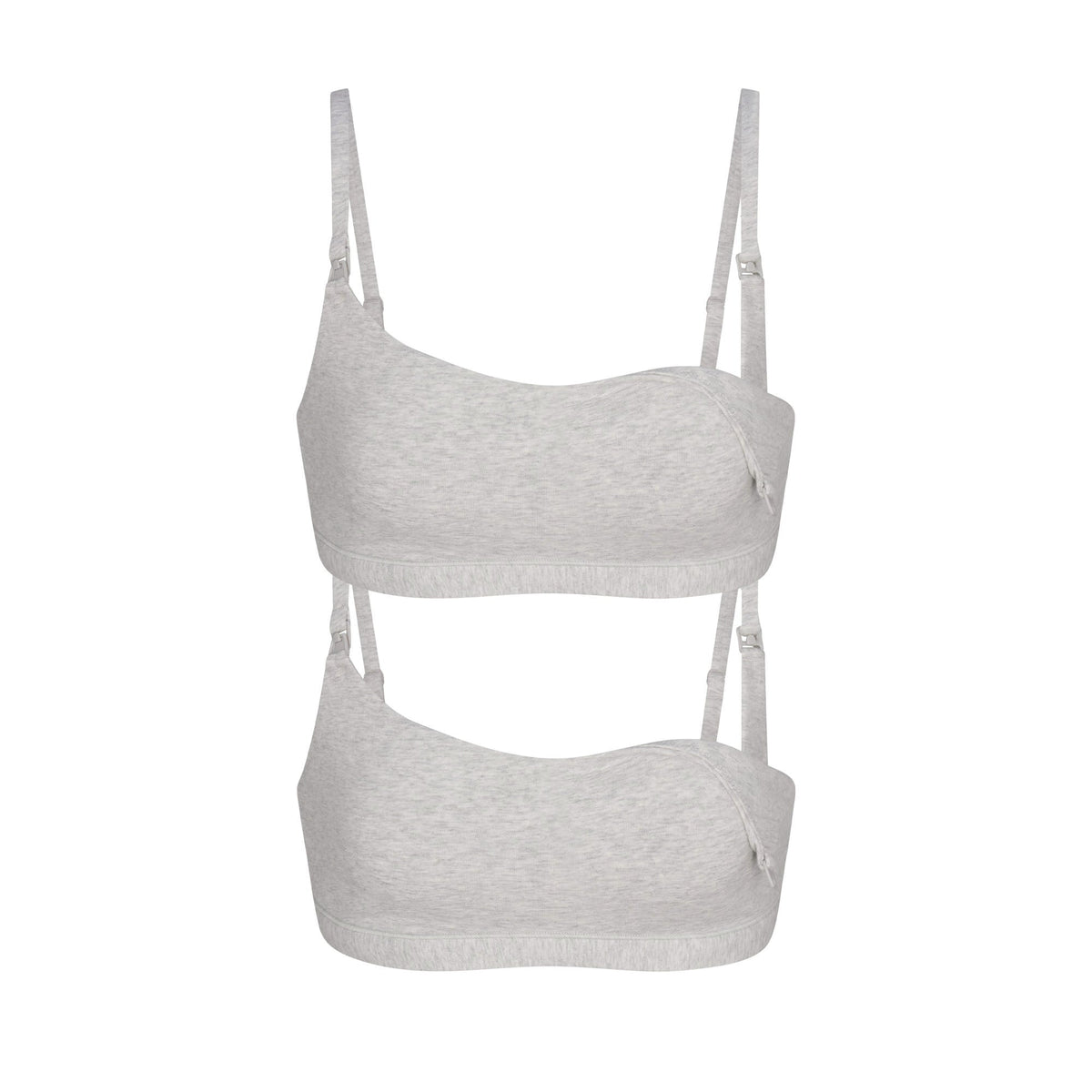 COTTON JERSEY MATERNITY NURSING SCOOP BRALETTE 2-PACK | LIGHT HEATHER GREY