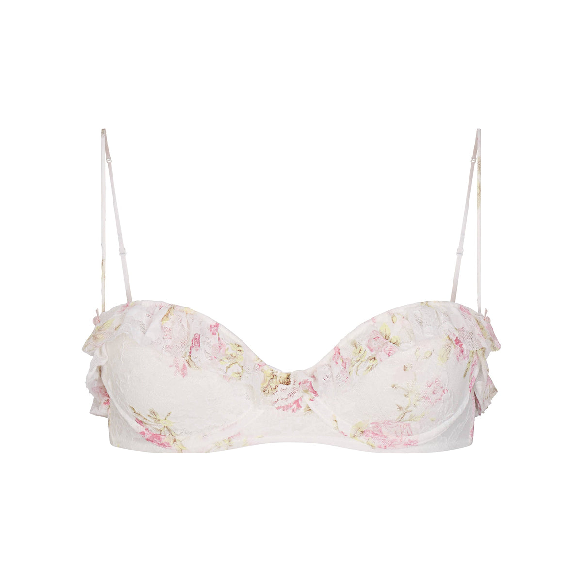 STRETCH LACE RUFFLE UNLINED BRA | SNOW VINTAGE FLORAL PRINT