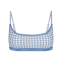 LIGHTWEIGHT COTTON LOGO PICOT SCOOP BRALETTE | ARCTIC GINGHAM