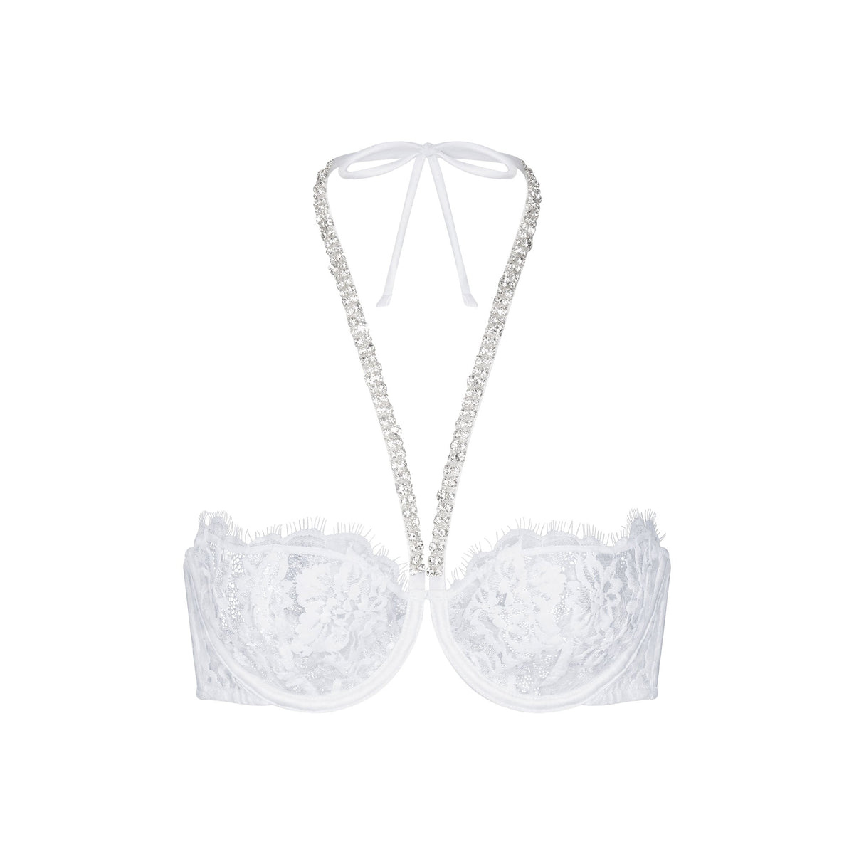 SKIMS LACE UNLINED HALTER BRA | SNOW