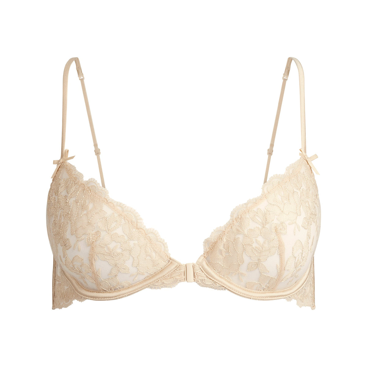 EMBROIDERED LINGERIE FRONT CLOSE UNLINED BRA | CHAMPAGNE