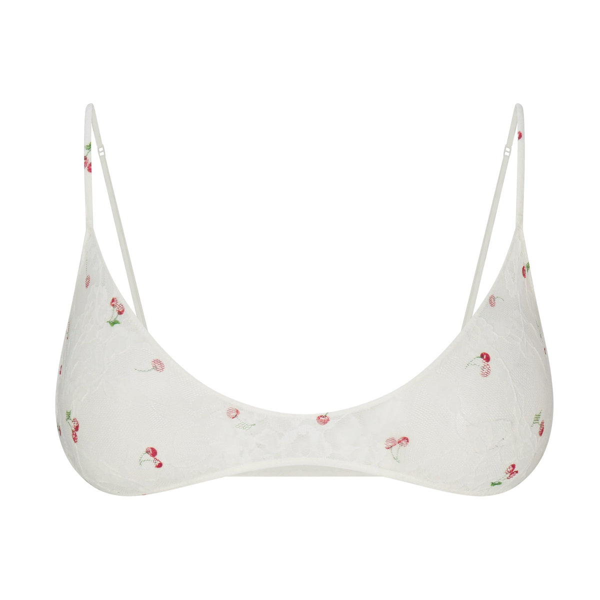 STRETCH LACE SKIMPY SCOOP BRALETTE | IVORY CHERRY PRINT