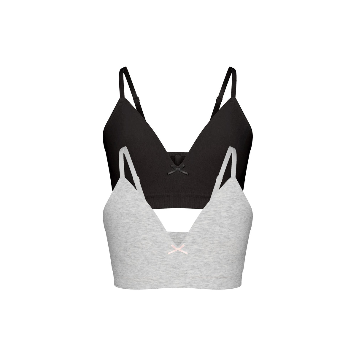 COTTON SEAMLESS JUNIORS TRAINING BRA 2-PACK | LIGHT HEATHER GREY AND SOOT