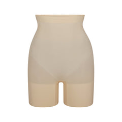 SHEER SEAMLESS HIGH-WAISTED MID THIGH SHORT | SAND