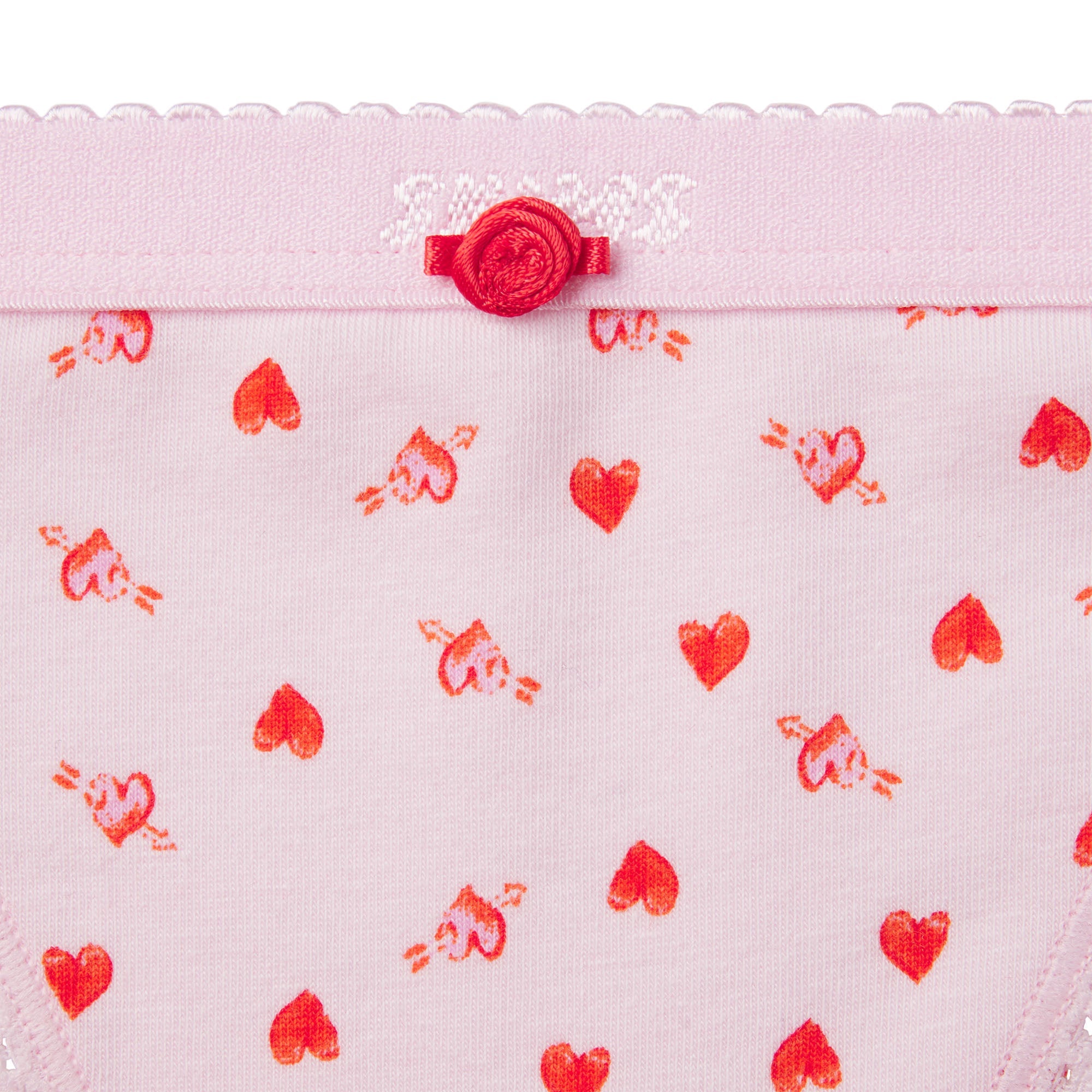 LIGHTWEIGHT COTTON LOGO PICOT HIPSTER | BABY PINK ARROWED HEARTS