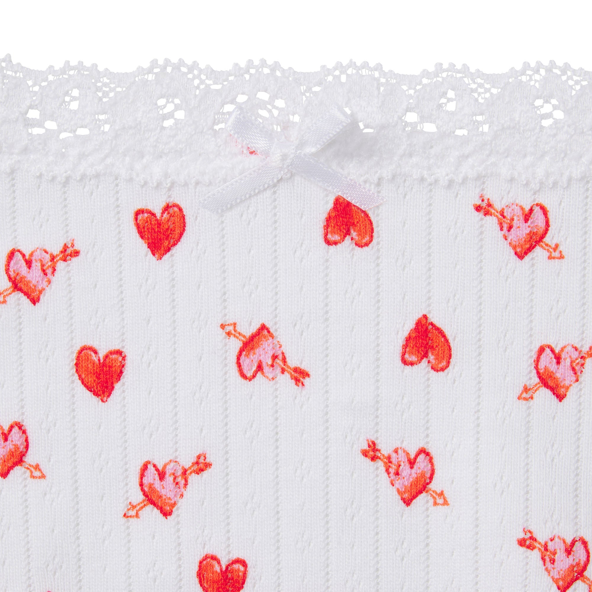 LIGHTWEIGHT COTTON POINTELLE LACE STRING THONG | SNOW ARROWED HEARTS