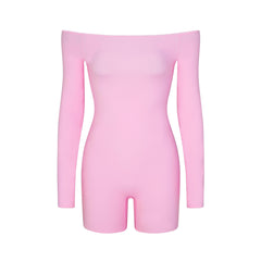 FITS EVERYBODY PICOT OFF THE SHOULDER ONESIE | BUBBLE GUM