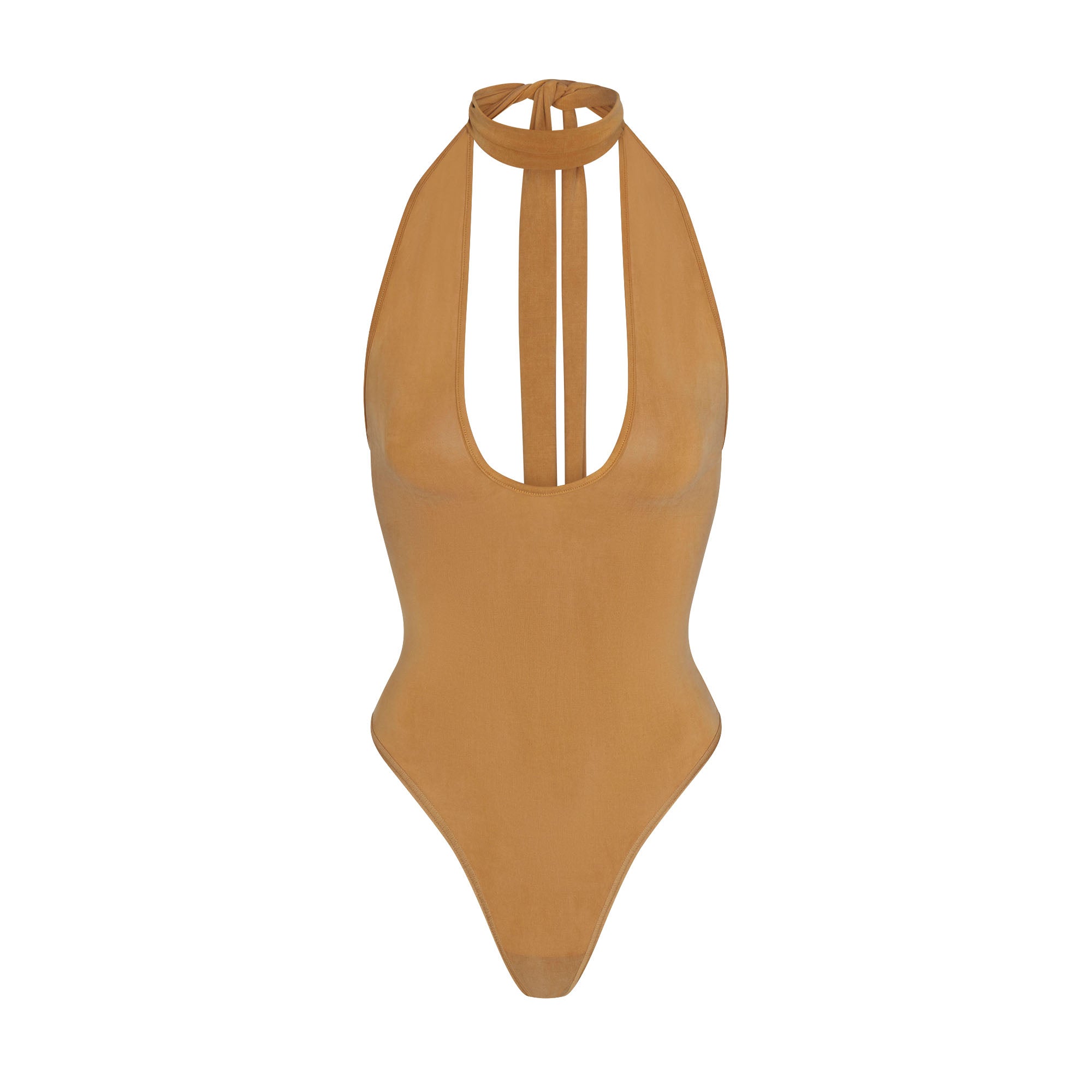 CUPRO JERSEY HALTER BODYSUIT | ALMOND