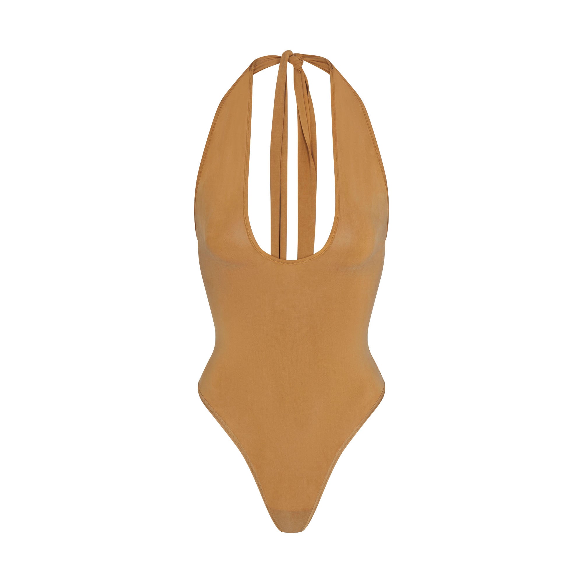 CUPRO JERSEY HALTER BODYSUIT | ALMOND