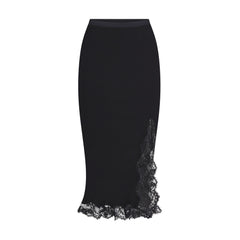 RIB KNIT LACE MIDI SKIRT | OBSIDIAN