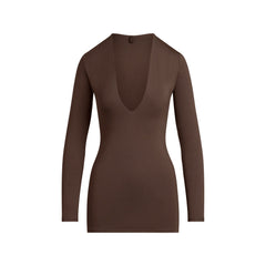 SMOOTH LAYERS DEEP PLUNGE MINI DRESS | ESPRESSO