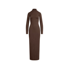 SMOOTH LAYERS TURTLENECK LONG DRESS | ESPRESSO