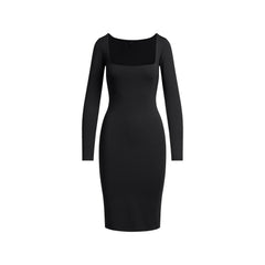 SMOOTH LAYERS SQUARE NECK MIDI DRESS | OBSIDIAN