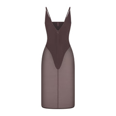SKIMS BODY MESH PLUNGE MIDI DRESS | RAISIN