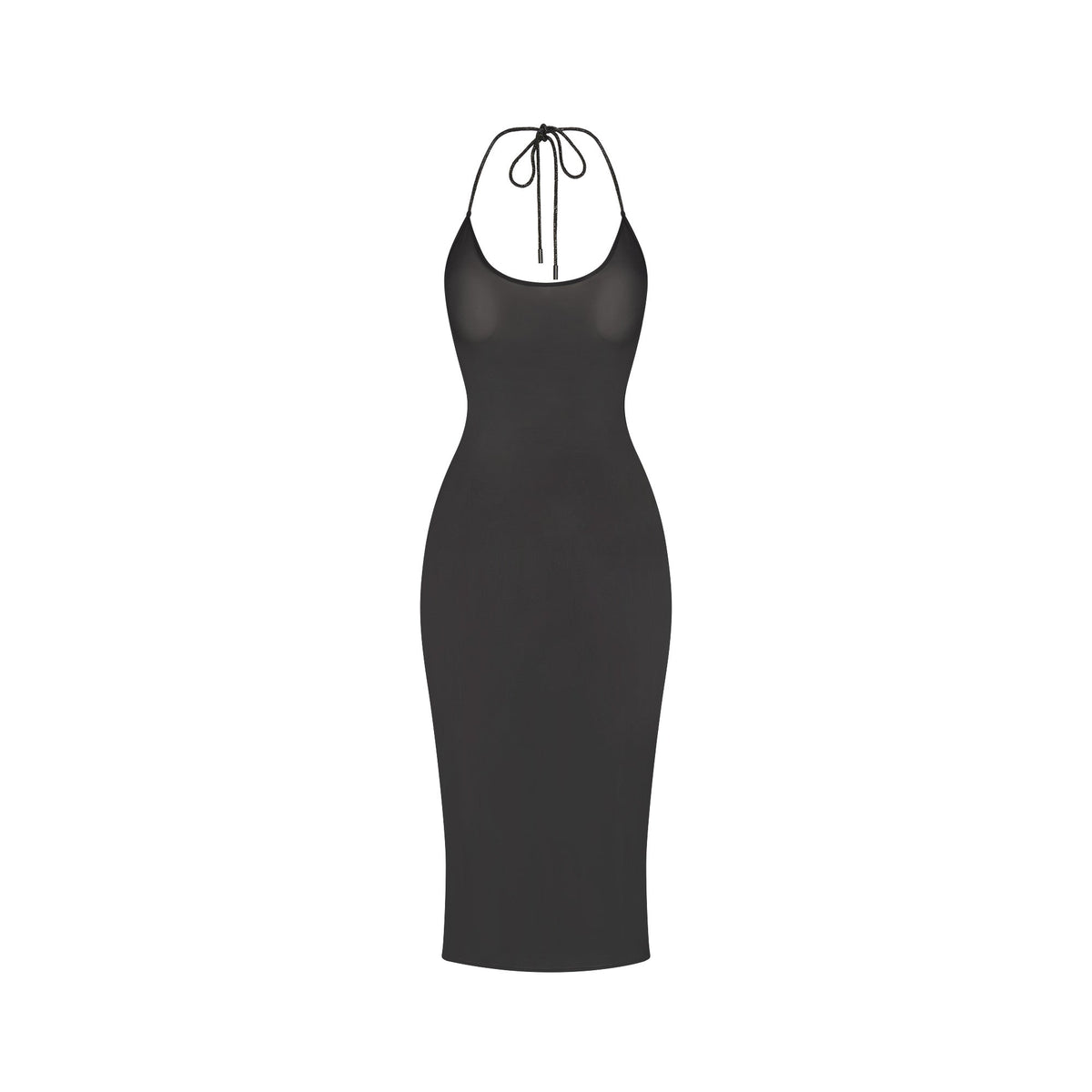 RHINESTONE KNIT HALTER MIDI SLIP DRESS | ONYX