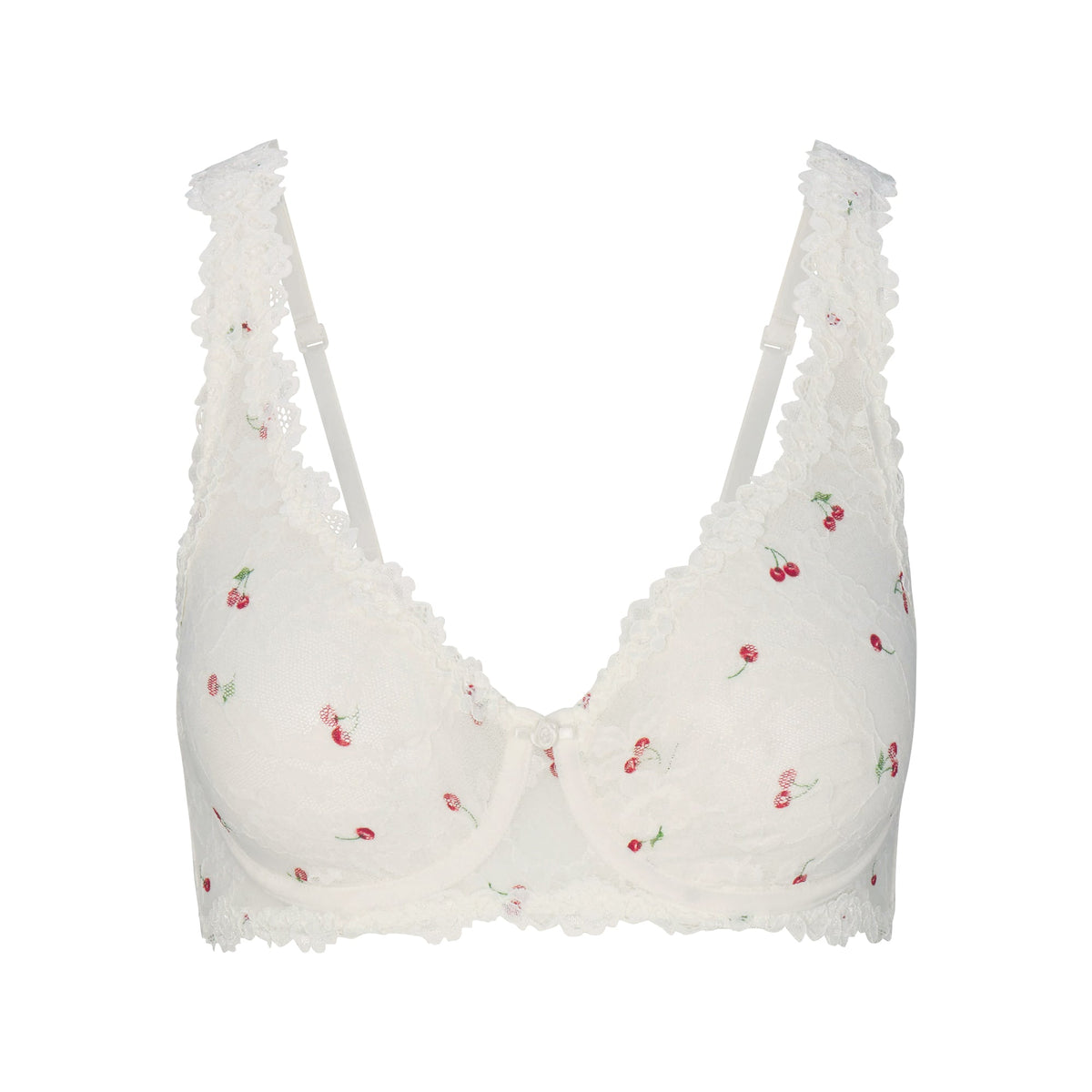STRETCH LACE UNLINED FULL COVERAGE BRA | IVORY CHERRY PRINT
