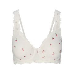STRETCH LACE UNLINED FULL COVERAGE BRA | IVORY CHERRY PRINT