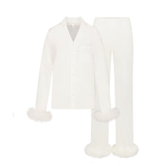 BRIDAL SLEEP FEATHER TRIM LONG SET | IVORY
