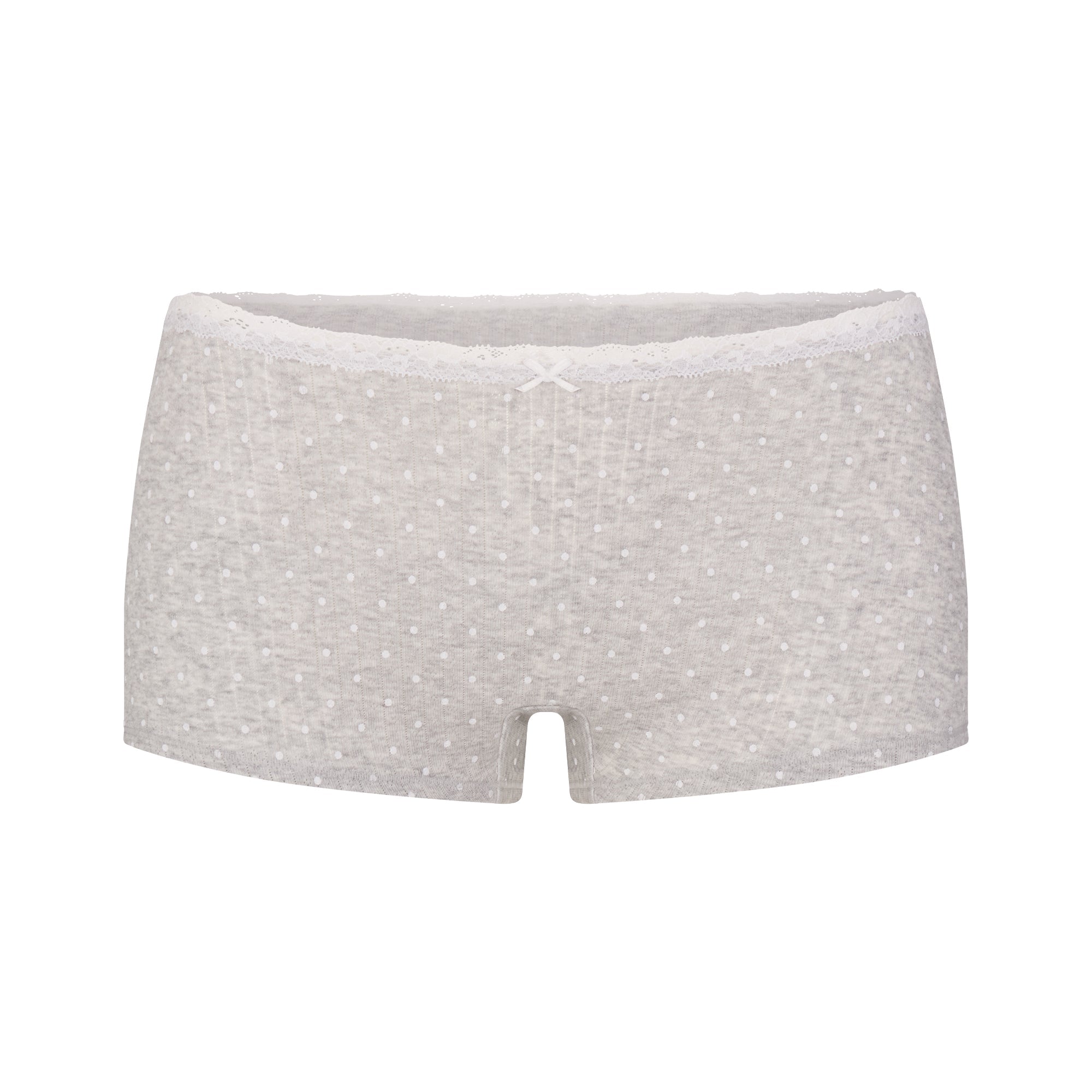 LIGHTWEIGHT COTTON POINTELLE LACE CAMI AND BOY SHORT SET | LIGHT HEATHER GREY PIN DOT