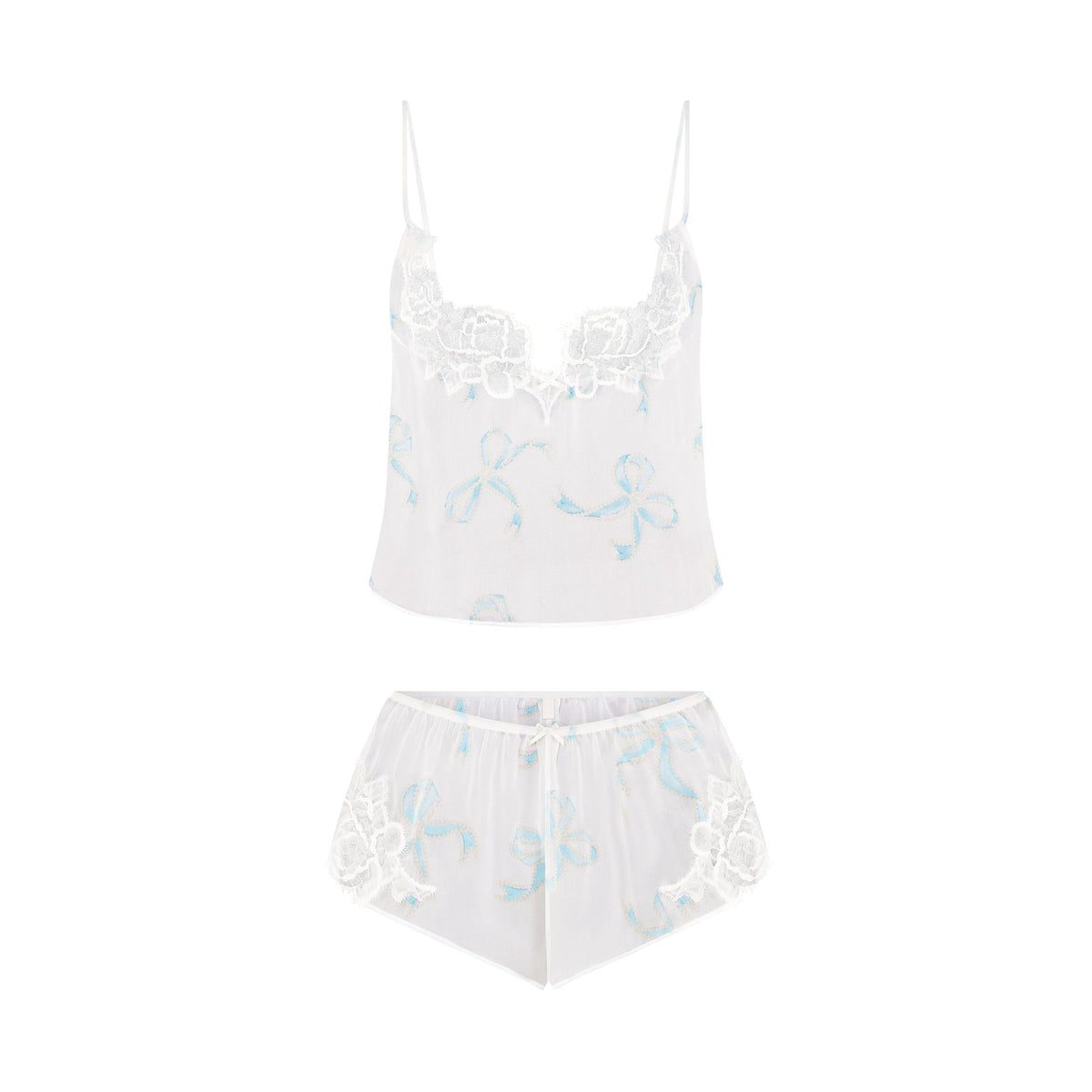 SKIMS ROMANCE CAMI AND SHORT SET | IVORY PEARL BOWS PRINT