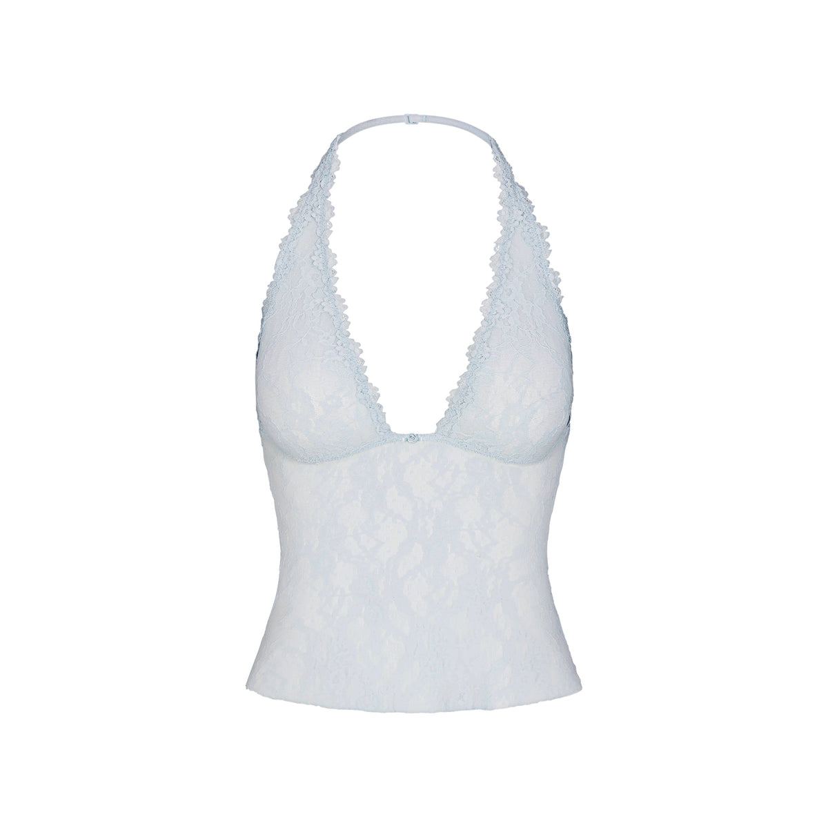 STRETCH LACE HALTER TOP | POWDER BLUE