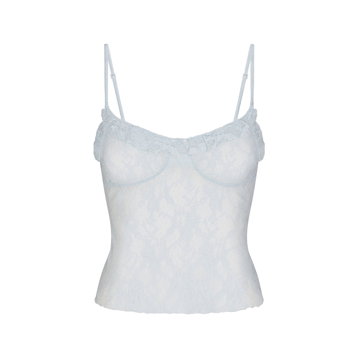 STRETCH LACE RUFFLE CAMI | POWDER BLUE