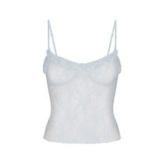 STRETCH LACE RUFFLE CAMI | POWDER BLUE