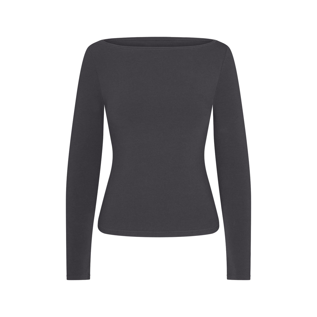 COTTON JERSEY LONG SLEEVE BOATNECK TOP | ASH