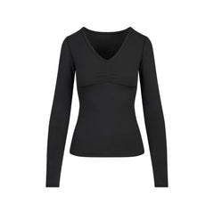 COTTON JERSEY SHIRRED BUST LONG SLEEVE | SOOT