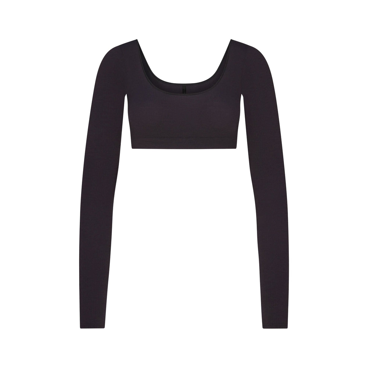 WOOL RIB LONG SLEEVE SUPER CROPPED TOP | OBSIDIAN