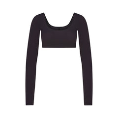 WOOL RIB LONG SLEEVE SUPER CROPPED TOP | OBSIDIAN
