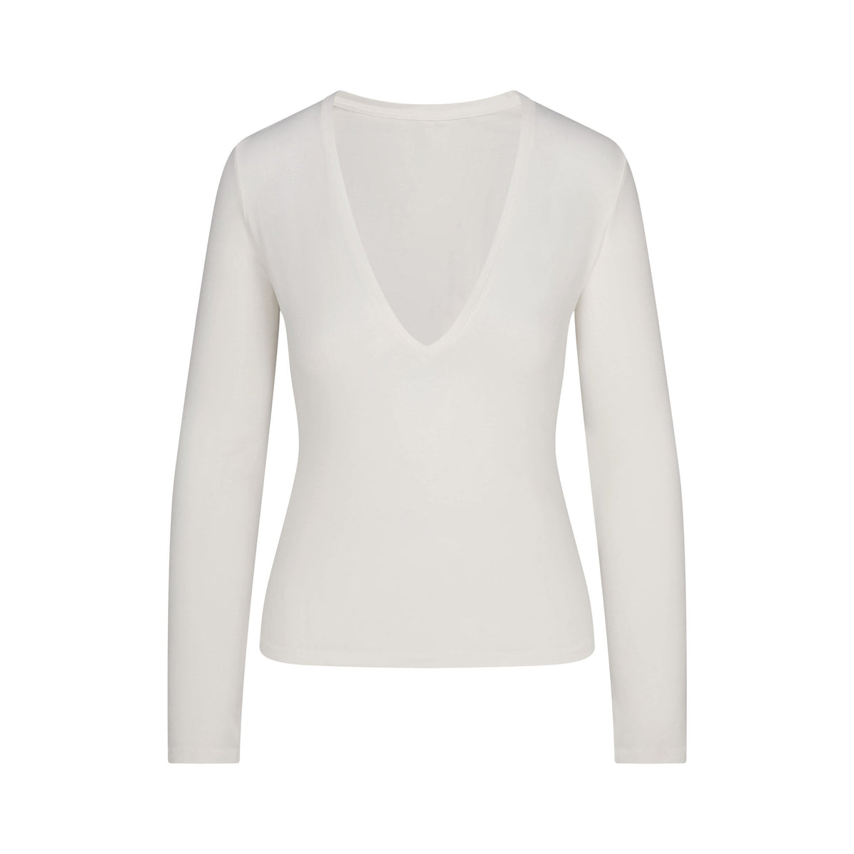 COTTON JERSEY LONG SLEEVE PLUNGE TOP | MARBLE