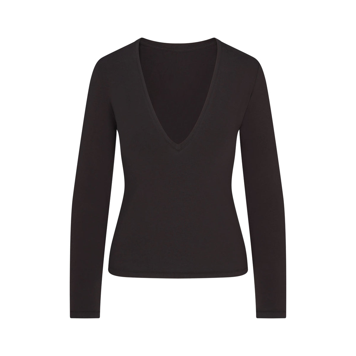 COTTON JERSEY LONG SLEEVE PLUNGE TOP | SOOT