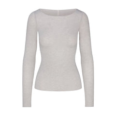 SHEER MODAL LONG SLEEVE BOATNECK TOP | HEATHER GREY