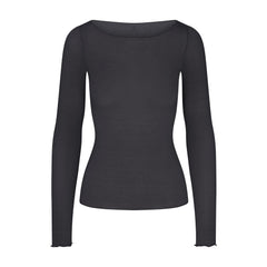 SHEER MODAL LONG SLEEVE BOATNECK TOP | ONYX